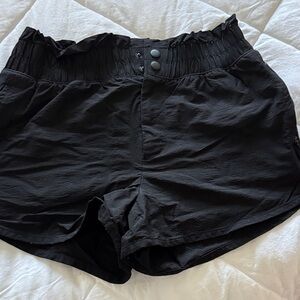 Smocked High-Rise Black Athletic Shorts